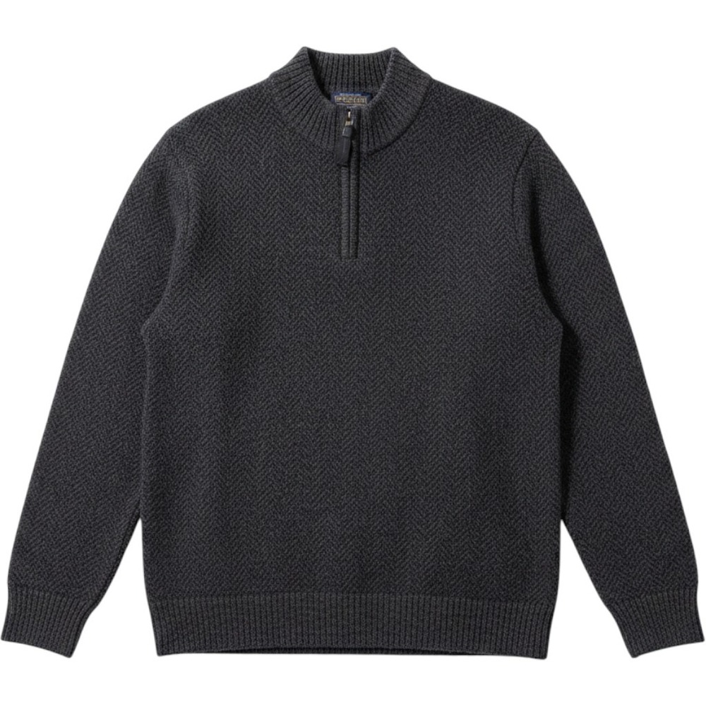 Pendleton‎ Quarter Zip Sweater L Charcoal Grey Shetland Wool Mock Neck Cabin
